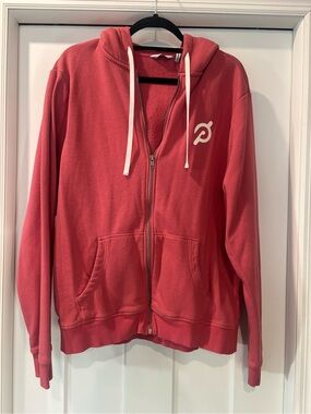 Peloton Full Zip Hoodie - Graphic Logo on Back and Small White Logo on Front